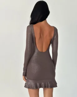 Sabiya Backless Mini Dress in Shimmer Brown