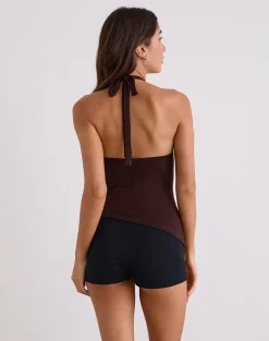 Sadra Halter Top in Rayon Jersey Bitter Chocolate