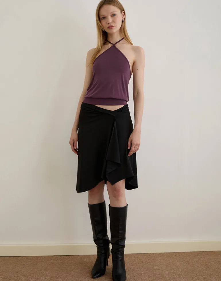 Saerin Halter Top in Cupro Deep Purple