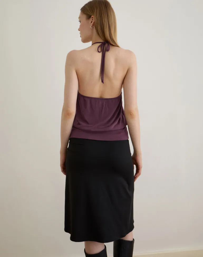 Saerin Halter Top in Cupro Deep Purple