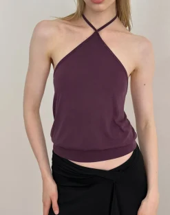 Saerin Halter Top in Cupro Deep Purple
