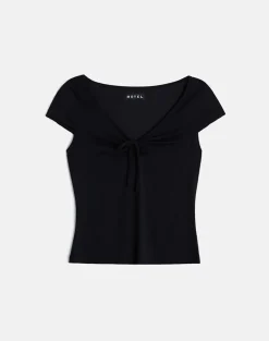 Saiba Cap Sleeve Top in Cupro Black