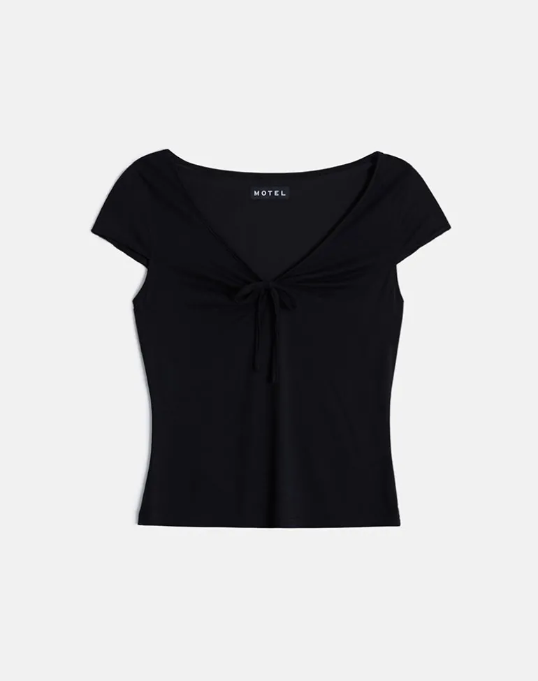 Saiba Cap Sleeve Top in Cupro Black