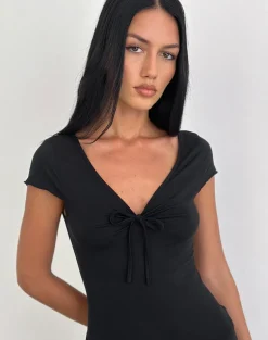 Saiba Cap Sleeve Top in Cupro Black