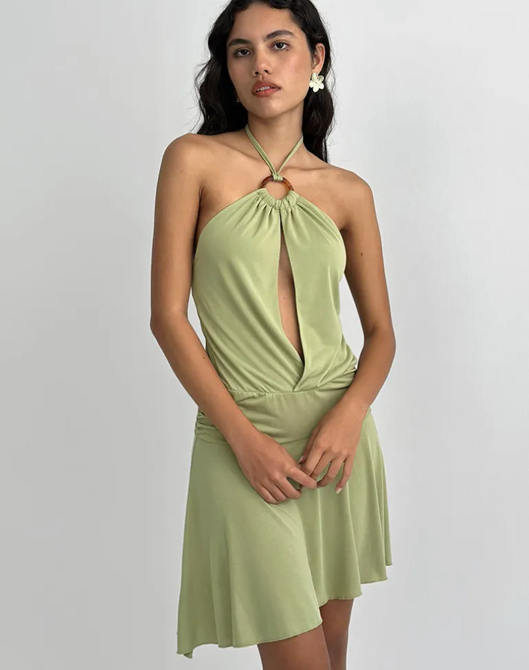 Saira Halter Neck Mini Dress in Sage
