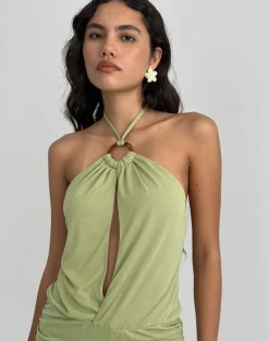 Saira Halter Neck Mini Dress in Sage