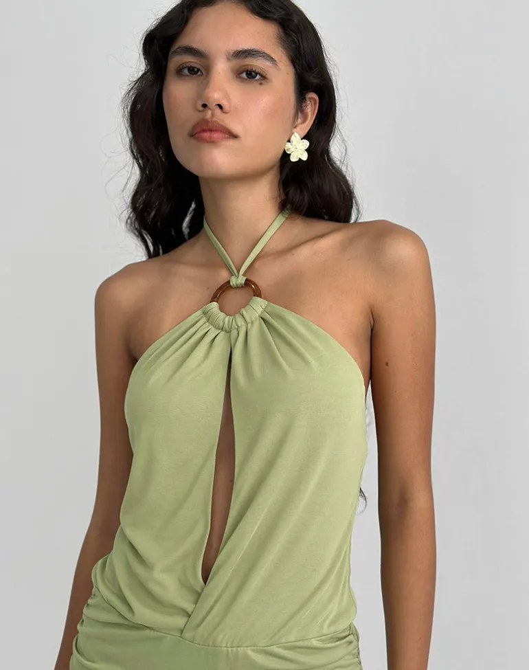 Saira Halter Neck Mini Dress in Sage