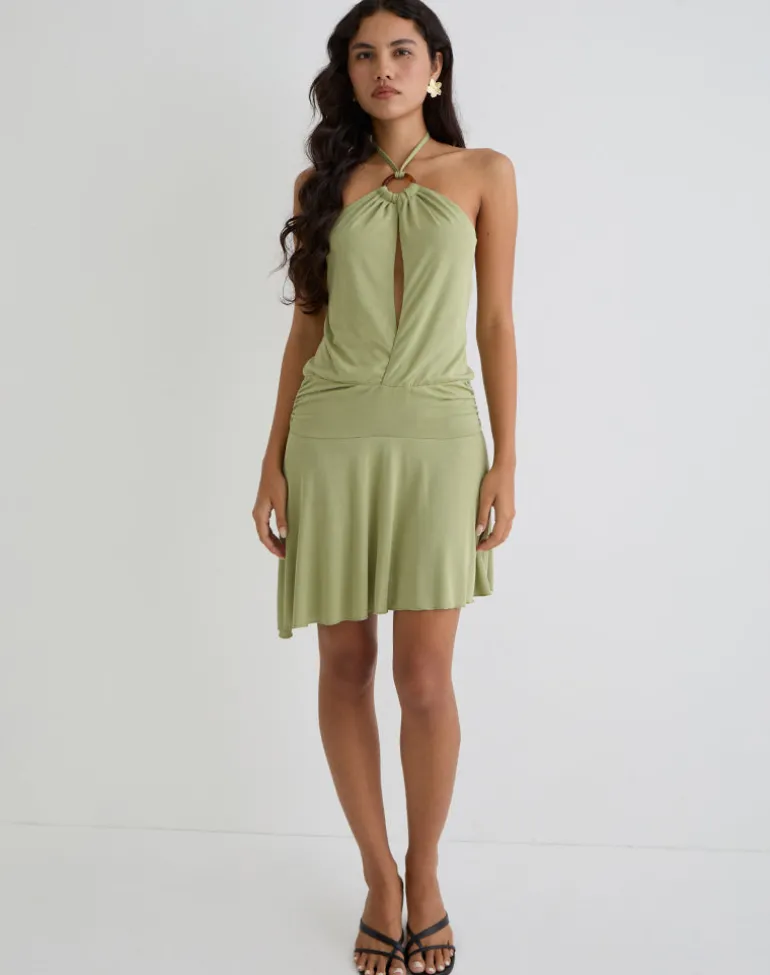 Saira Halter Neck Mini Dress in Sage