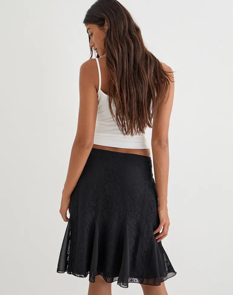 Saiwa Midi Skirt in Floral Lace Black