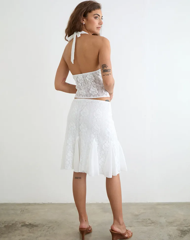 Saiwa Midi Skirt in Floral Lace White