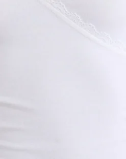 Sajiwa V Neck Top in White with Lace Trim