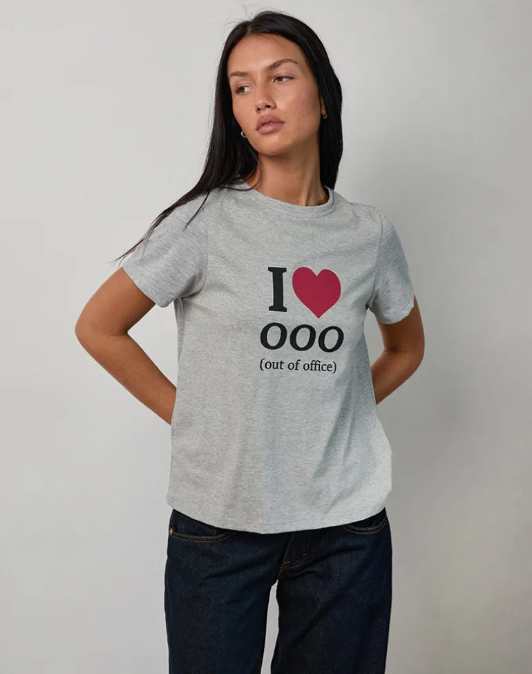 Saki Tee in Grey Marl with I Love OOO Graphic