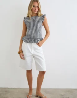 Salome Peplum Top in Mini Gingham Grey