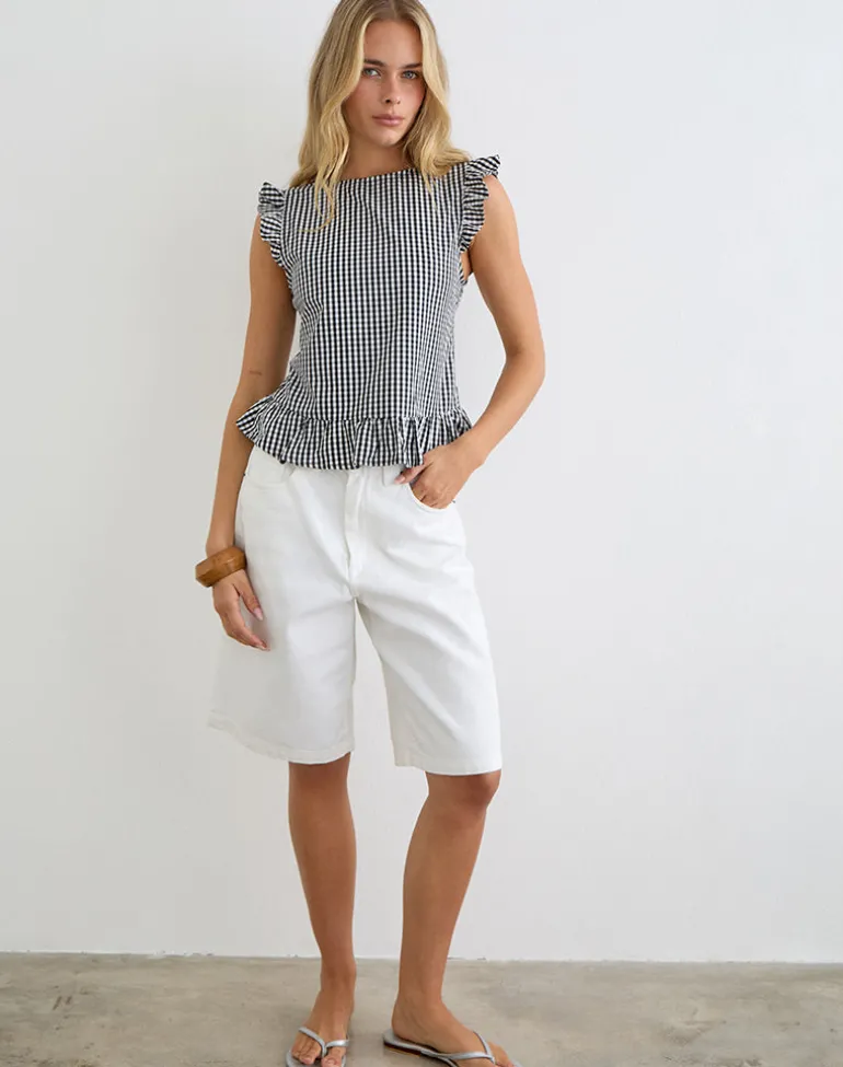 Salome Peplum Top in Mini Gingham Grey