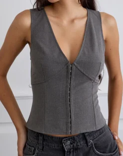 Salpa Plunge Top in Tailoring Charcoal