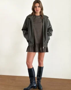 Samana Babydoll Mini Dress in Check Dark Brown