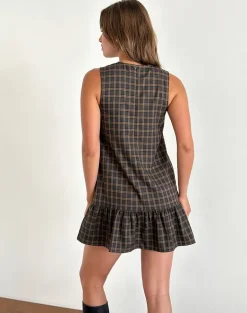 Samana Babydoll Mini Dress in Check Dark Brown