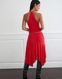 Samaria Gathered Midi Skirt in Cupro Red