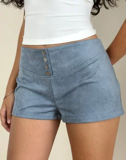 Samila Seamed Hotpant in Faux Suede Dusty Blue