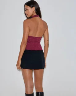 Samwell Halterneck Top in Paisley Lace Burgundy