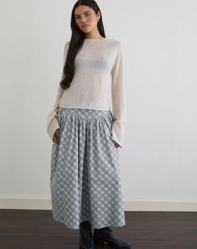 Sanadi Midi Skirt in Poplin Oblique Check Grey