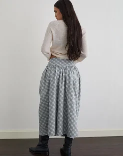 Sanadi Midi Skirt in Poplin Oblique Check Grey