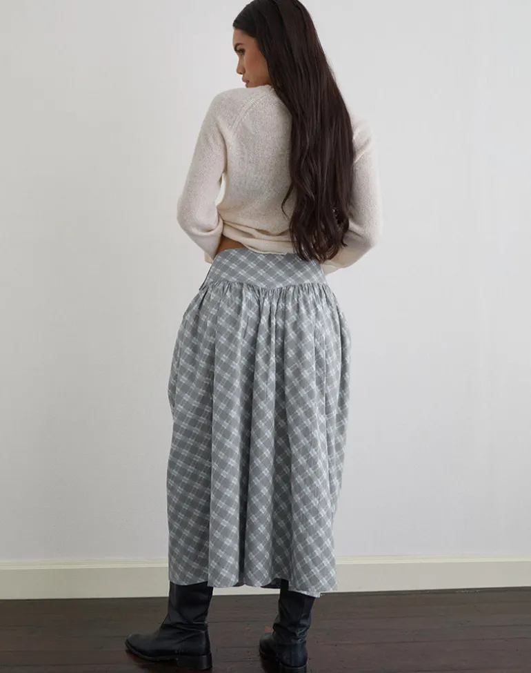 Sanadi Midi Skirt in Poplin Oblique Check Grey