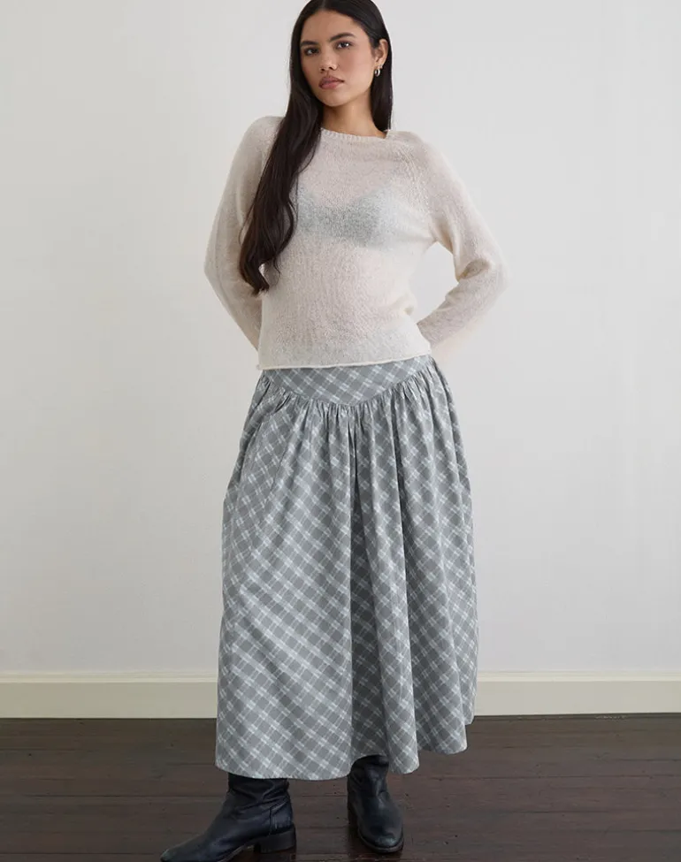 Sanadi Midi Skirt in Poplin Oblique Check Grey