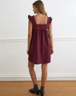 Sanaly Mini Dress in Poplin Maroon
