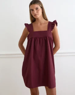 Sanaly Mini Dress in Poplin Maroon