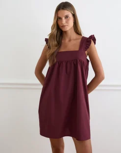 Sanaly Mini Dress in Poplin Maroon