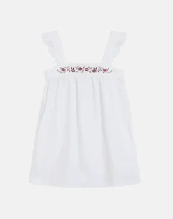Sanaly Mini Dress in Poplin White with Cherry Blossom Embroidery