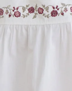 Sanaly Mini Dress in Poplin White with Cherry Blossom Embroidery