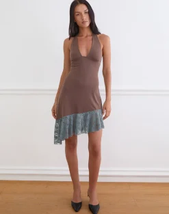 Sanaya Dress in Lace Panel Cupro Mink