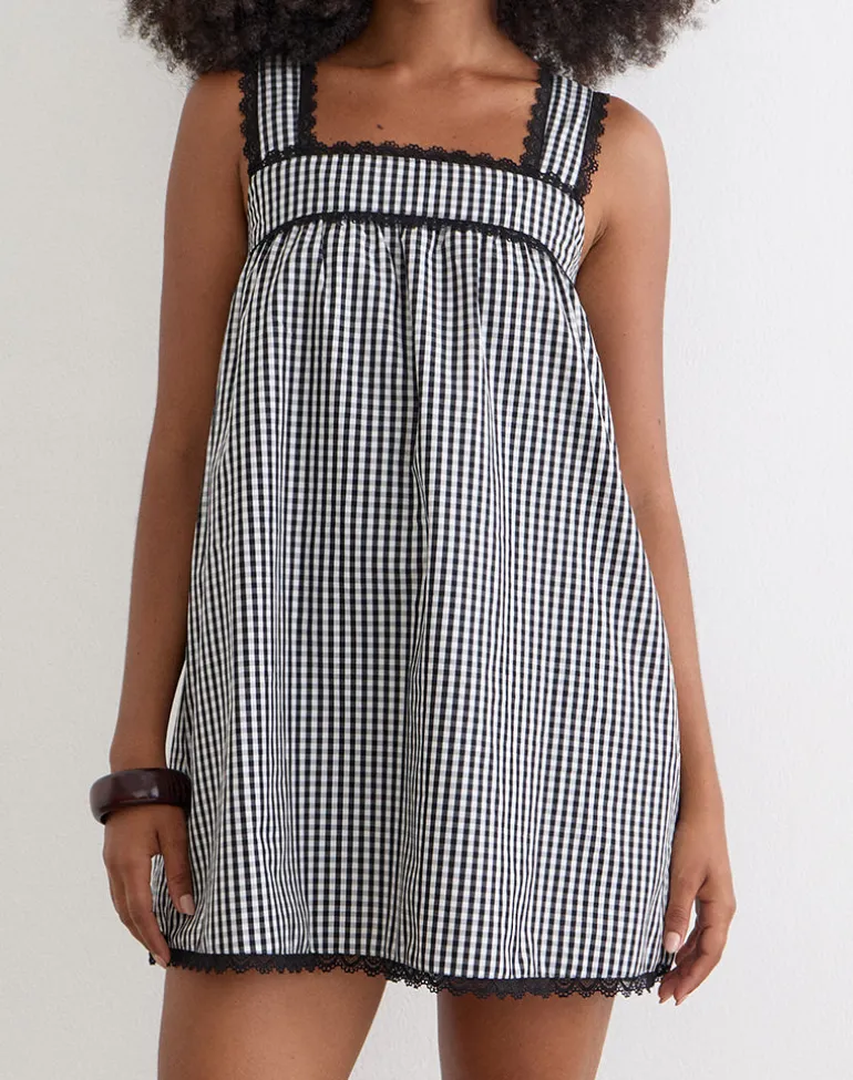 Sandat Smock Mini Dress in Mini Gingham Grey