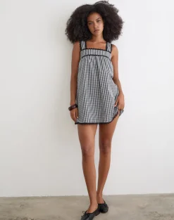 Sandat Smock Mini Dress in Mini Gingham Grey