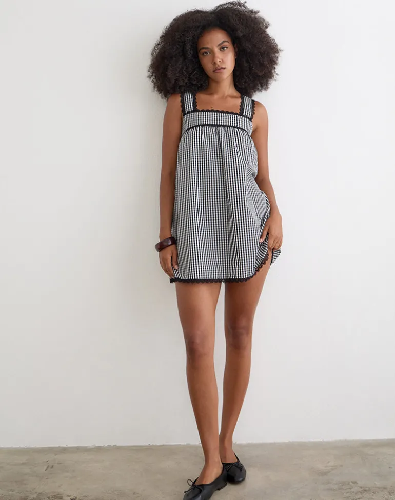 Sandat Smock Mini Dress in Mini Gingham Grey