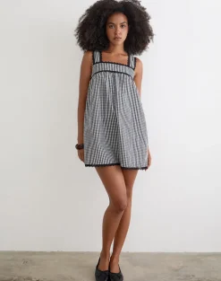 Sandat Smock Mini Dress in Mini Gingham Grey