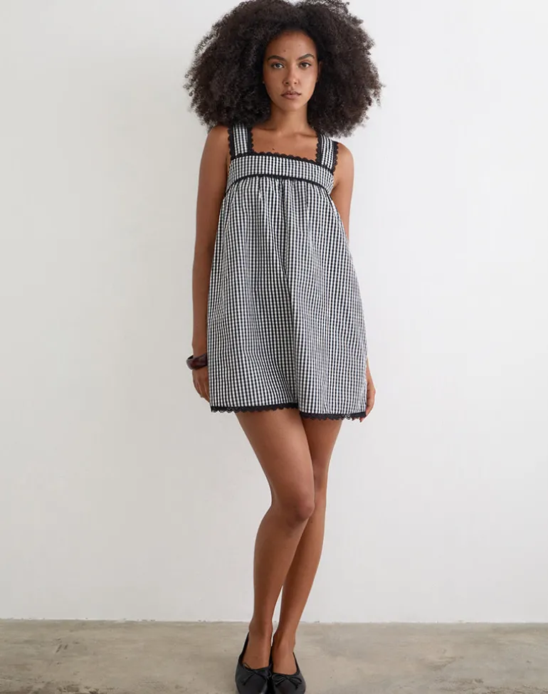 Sandat Smock Mini Dress in Mini Gingham Grey