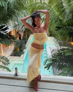 Sanela Sarong in Lemon with Vintage Bloom Embroidery