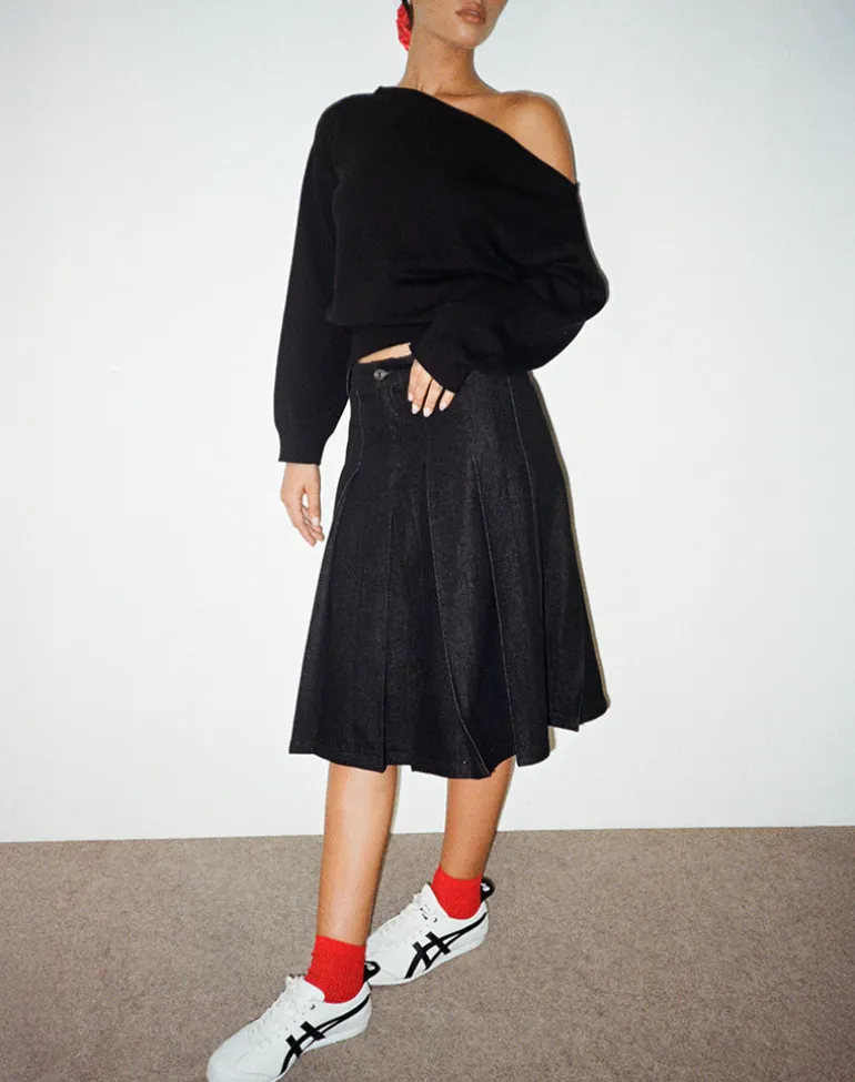 Sanjani Midi Skirt in Dark Chambray