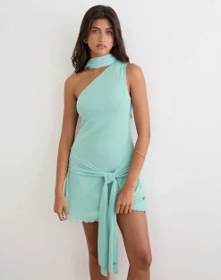 Sanyang Mini Dress in Mesh Aqua