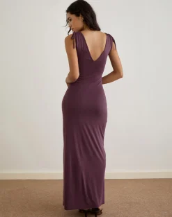 Sanyu Plunge Maxi Dress in Cupro Deep Purple