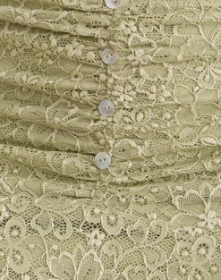 Sarahi Midi Skirt in Stretch Lace Sage with Pearl Button