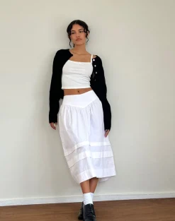 Sarayu Midi Skirt in Poplin White