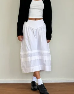 Sarayu Midi Skirt in Poplin White
