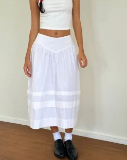 Sarayu Midi Skirt in Poplin White
