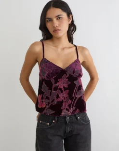 Sarinda Cami Top in Floral Devore Burgundy