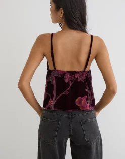 Sarinda Cami Top in Floral Devore Burgundy