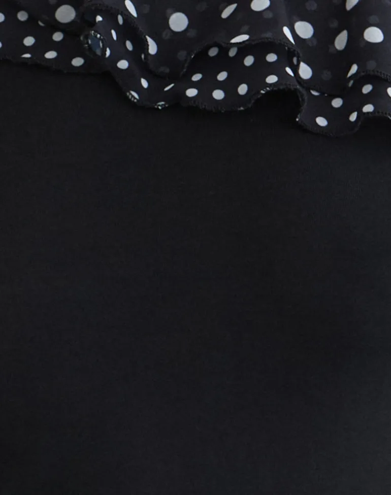 Sariya Long Sleeve Top in Cupro Black with Tiny Polka Ruffles